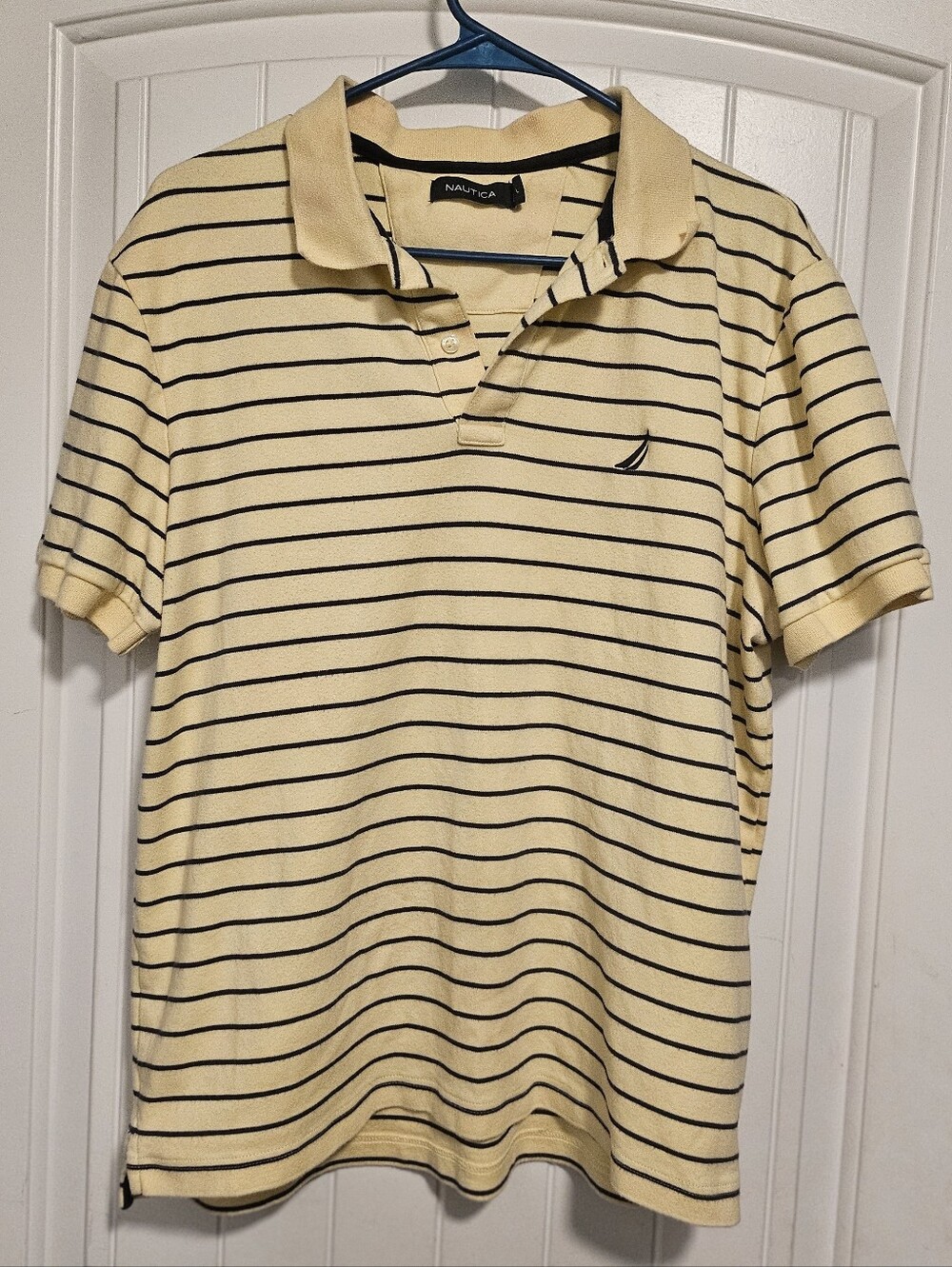Nautica Pale Yellow Polo with Navy Stripes